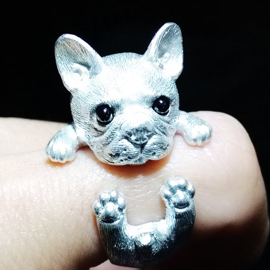 Sterling Silver French Bulldog Ring