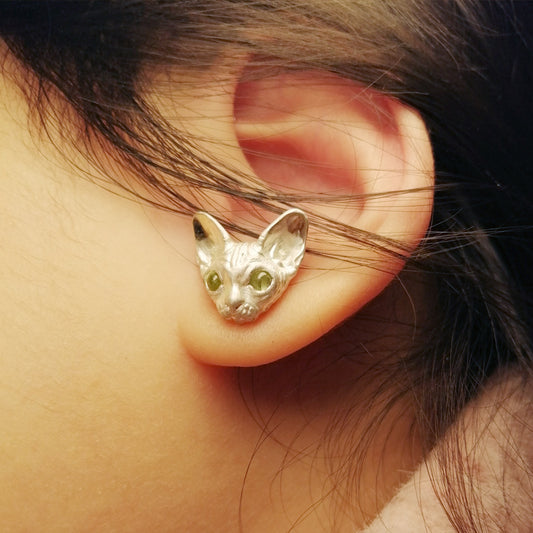 Handmade 925 Sterling Silver Sphynx Cat Earrings