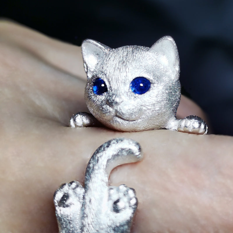 Gem-Eyed Kitty Ring