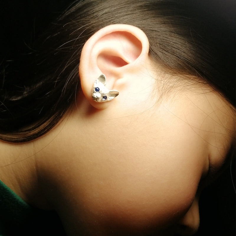 Handmade 925 Sterling Silver Sphynx Cat Earrings