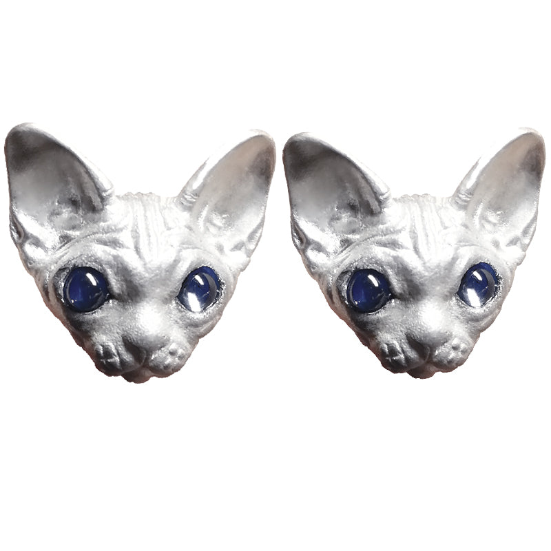 Handmade 925 Sterling Silver Sphynx Cat Earrings