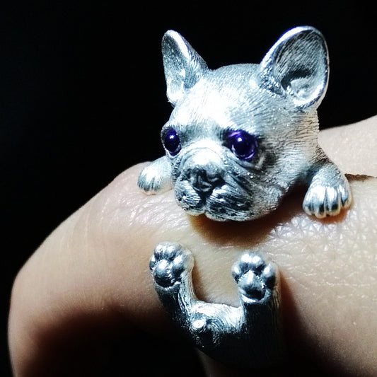 Sterling Silver French Bulldog Ring