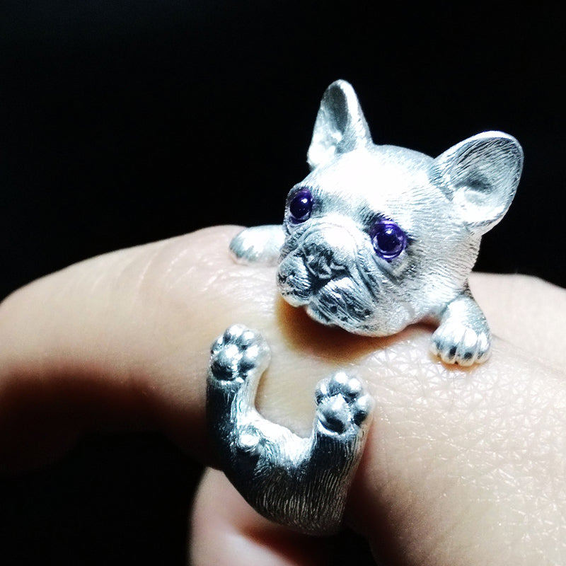 Sterling Silver French Bulldog Ring