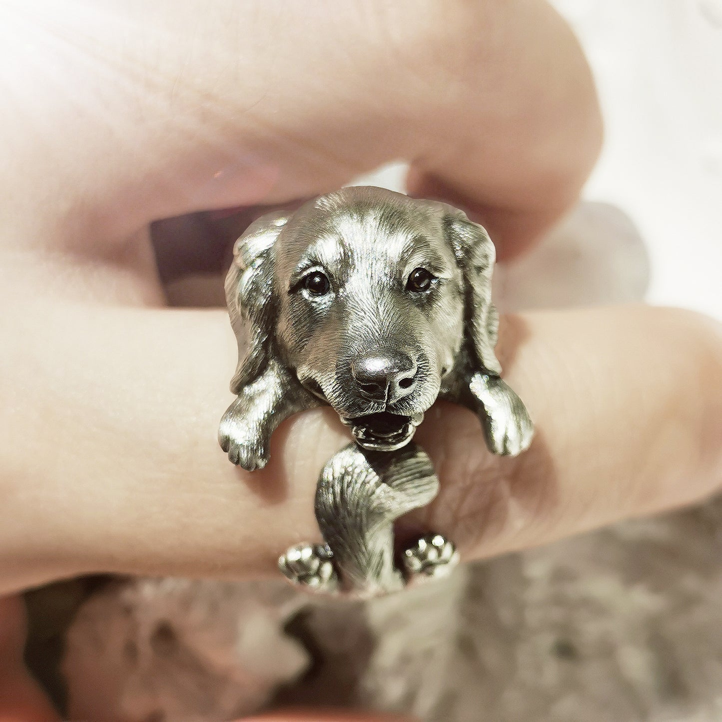 Sterling Silver Golden Retriever Ring